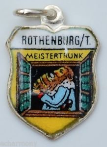 (image for) Rothenburg Bavaria Germany Meistertrunk - Vintage Silver Enamel Travel Shield Charm